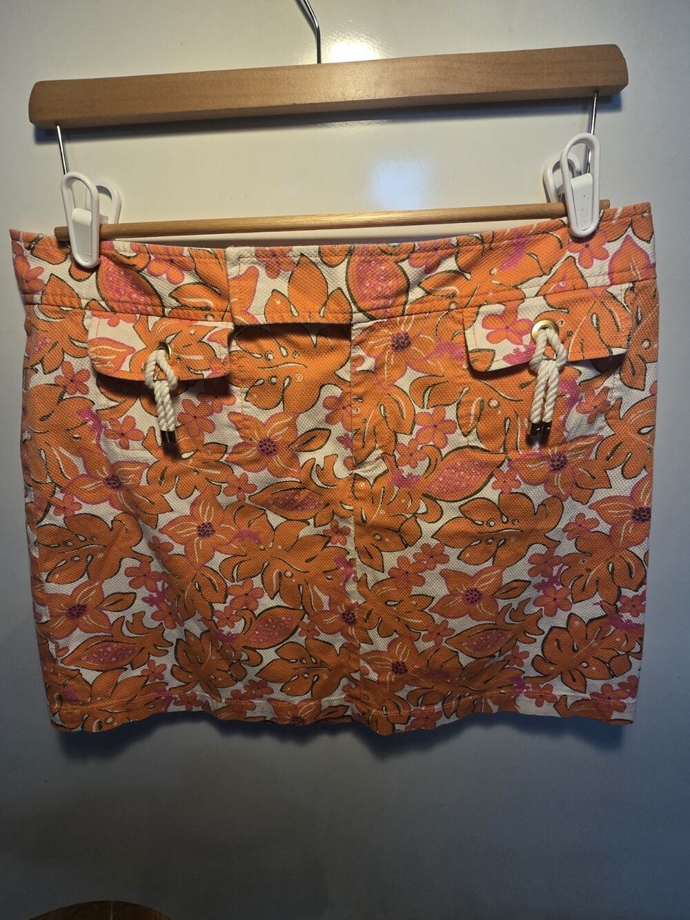 Lilly Pulitzer Skirt 12 Orange Magenta White Green Floral Lizard Print Rope ties